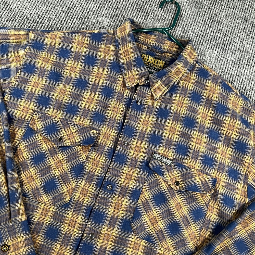 Dixxon Flannel Shirt Hoffman Designs Mens 5XL Blue Gold Plaid Button Down